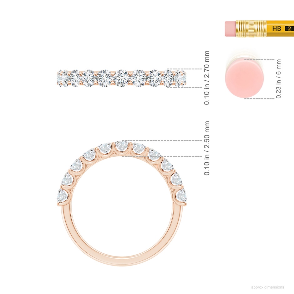 2.7mm GVS2 Shared Prong-Set Round Diamond Half Eternity Wedding Band in Rose Gold ruler