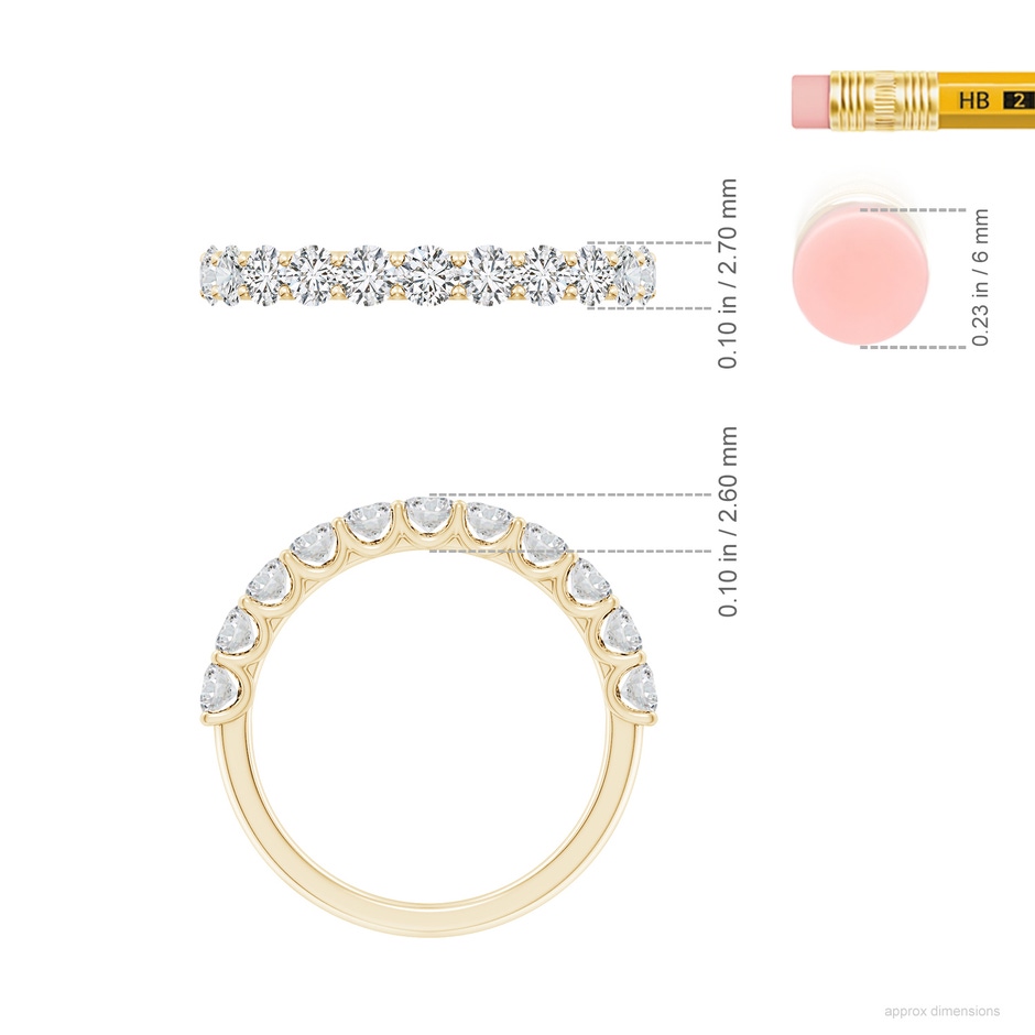 2.7mm HSI2 Shared Prong-Set Round Diamond Half Eternity Wedding Band in 18K Yellow Gold ruler