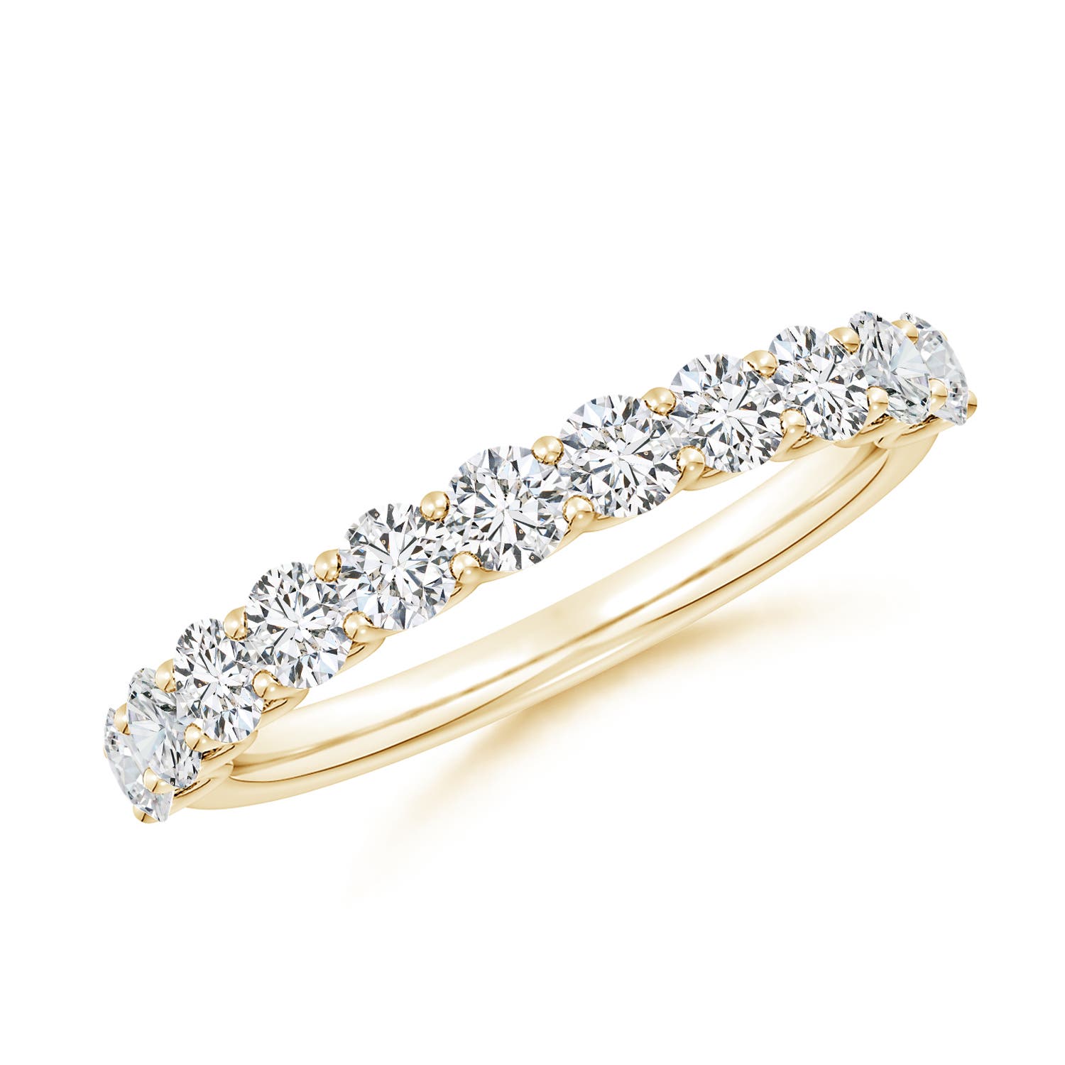 2.7mm HSI2 Shared Prong-Set Round Diamond Half Eternity Wedding Band in Yellow Gold