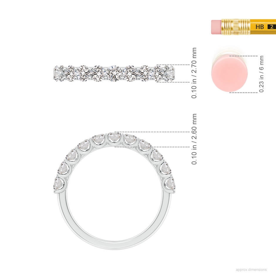 2.7mm IJI1I2 Shared Prong-Set Round Diamond Half Eternity Wedding Band in S999 Silver ruler