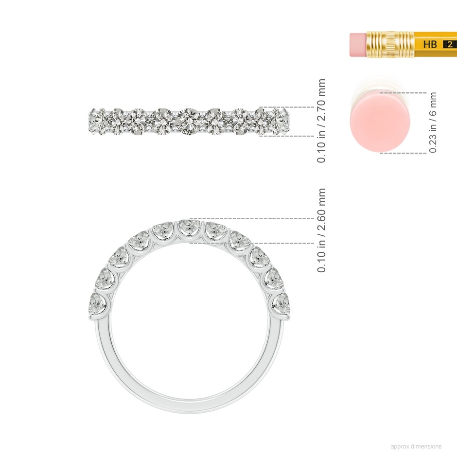 2.7mm KI3 Shared Prong-Set Round Diamond Half Eternity Wedding Band in S999 Silver ruler