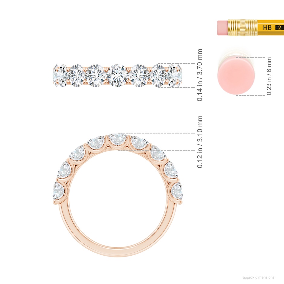 3.75mm GVS2 Shared Prong-Set Round Diamond Half Eternity Wedding Band in Rose Gold ruler