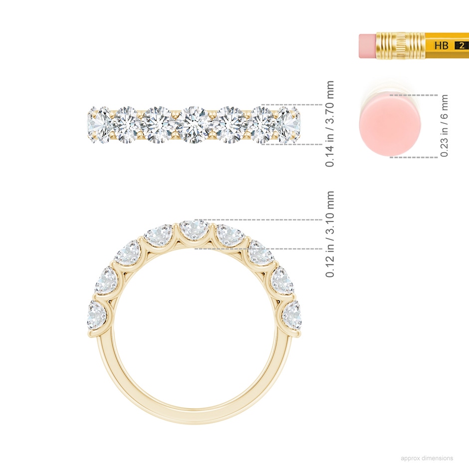 3.75mm GVS2 Shared Prong-Set Round Diamond Half Eternity Wedding Band in Yellow Gold ruler