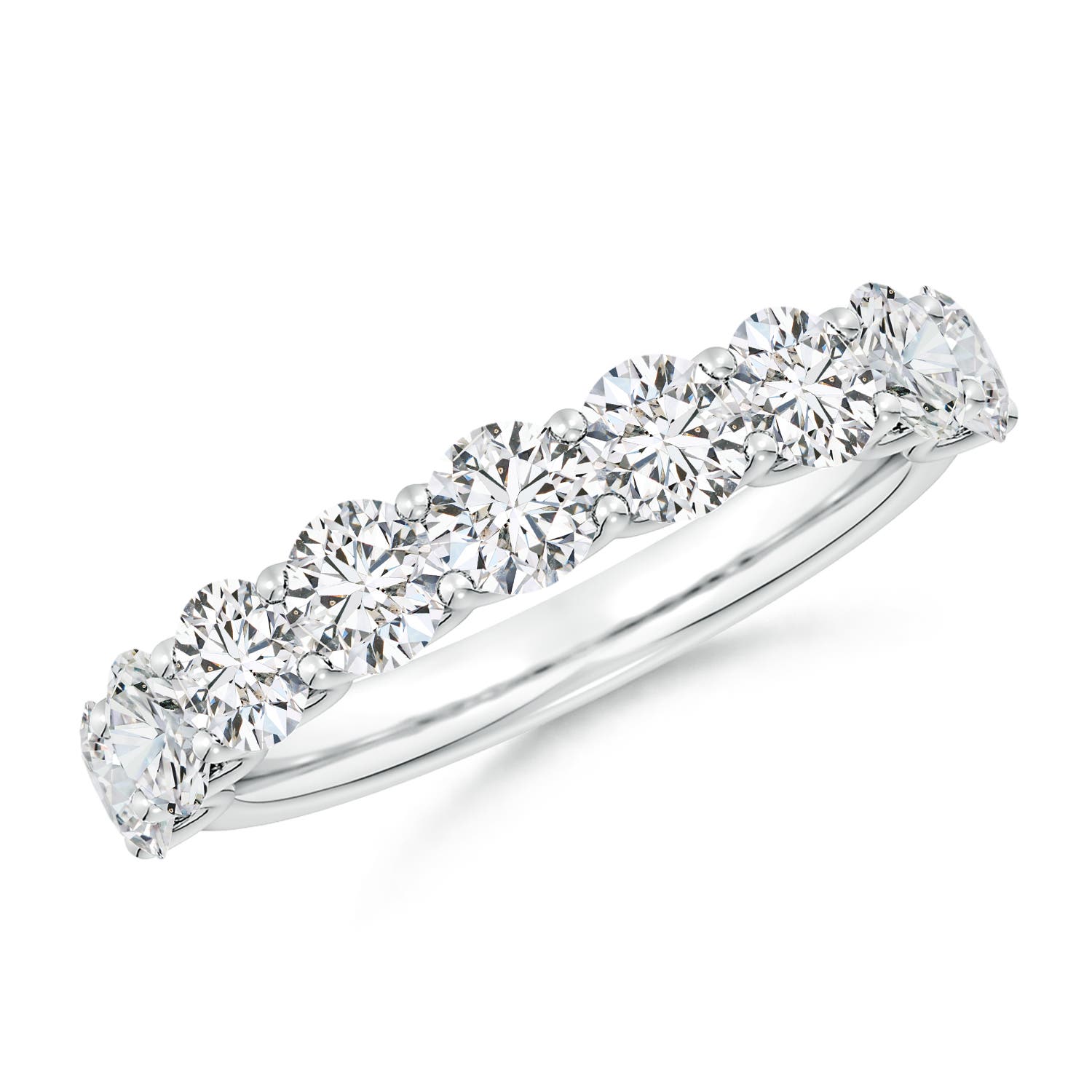 3.75mm HSI2 Shared Prong-Set Round Diamond Half Eternity Wedding Band in 18K White Gold