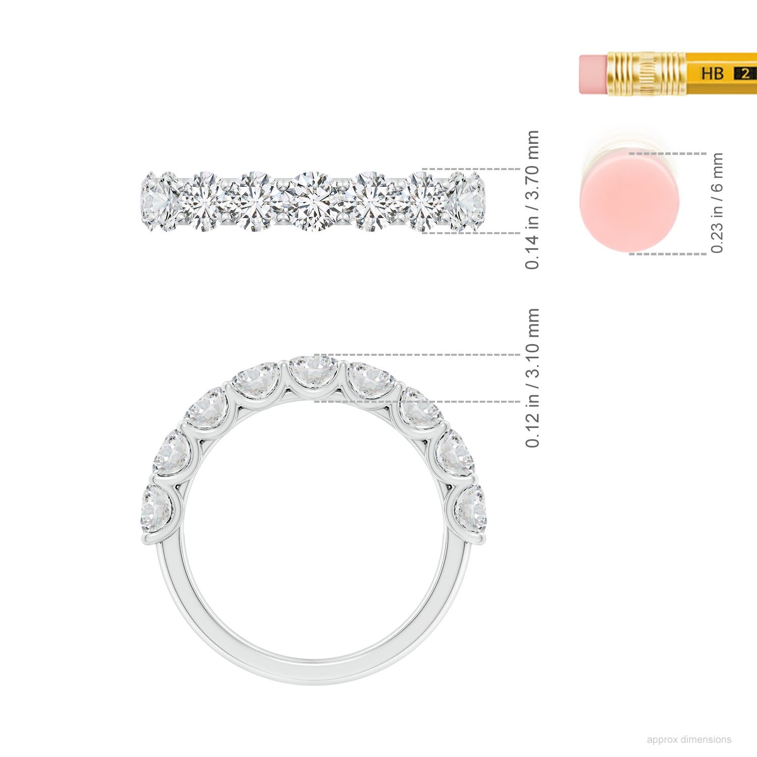 3.75mm HSI2 Shared Prong-Set Round Diamond Half Eternity Wedding Band in White Gold - ruler