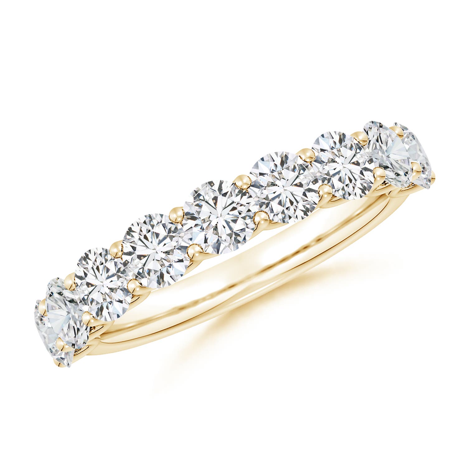 3.75mm HSI2 Shared Prong-Set Round Diamond Half Eternity Wedding Band in Yellow Gold