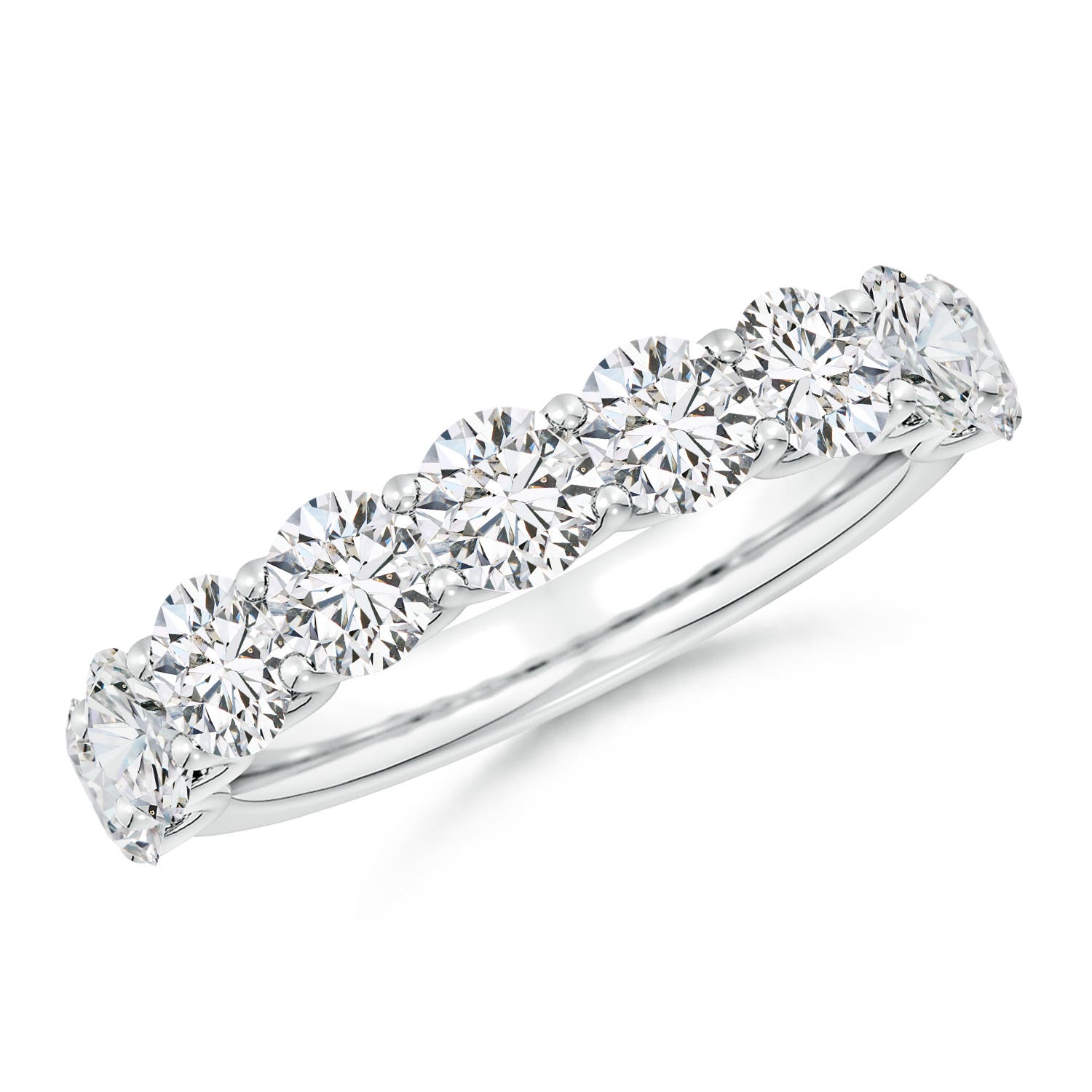 4mm HSI2 Shared Prong-Set Round Diamond Half Eternity Wedding Band in White Gold