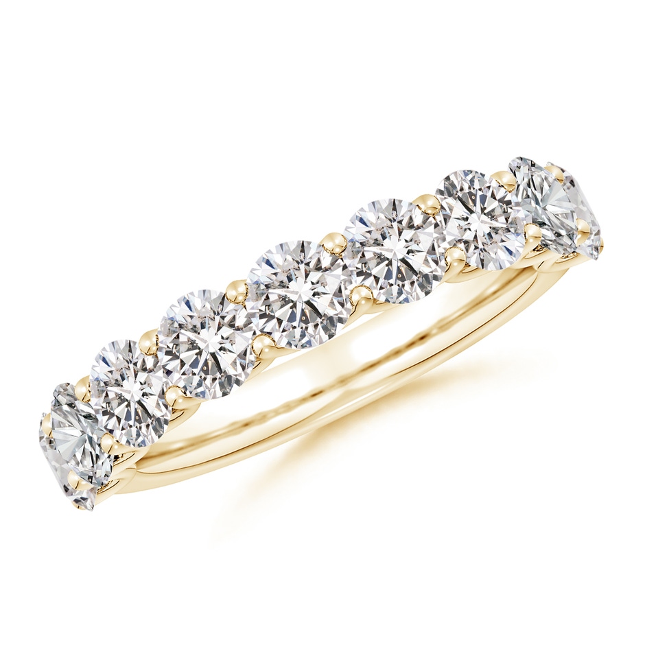 4mm IJI1I2 Shared Prong-Set Round Diamond Half Eternity Wedding Band in Yellow Gold 