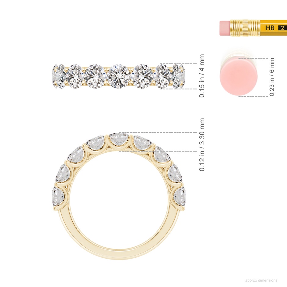 4mm IJI1I2 Shared Prong-Set Round Diamond Half Eternity Wedding Band in Yellow Gold ruler