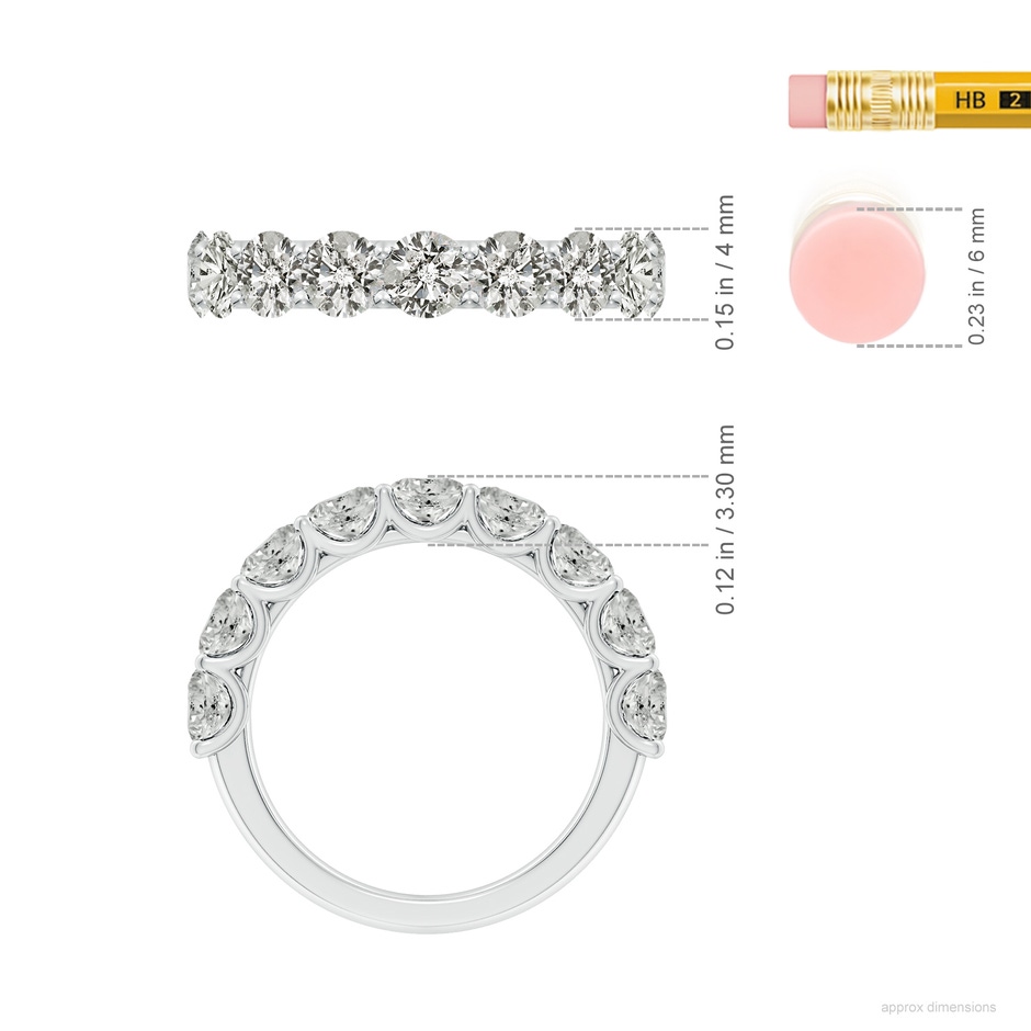 4mm KI3 Shared Prong-Set Round Diamond Half Eternity Wedding Band in P950 Platinum ruler
