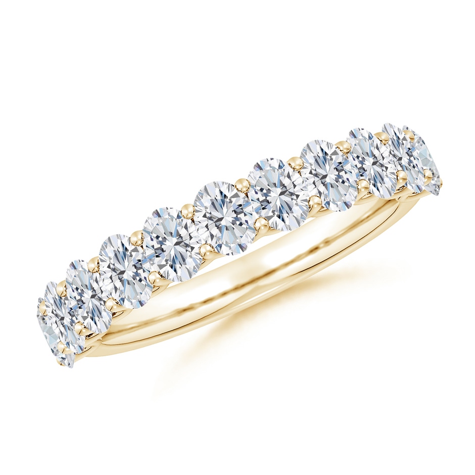 4x3mm GVS2 Shared Prong-Set Oval Diamond Half Eternity Wedding Band in Yellow Gold 