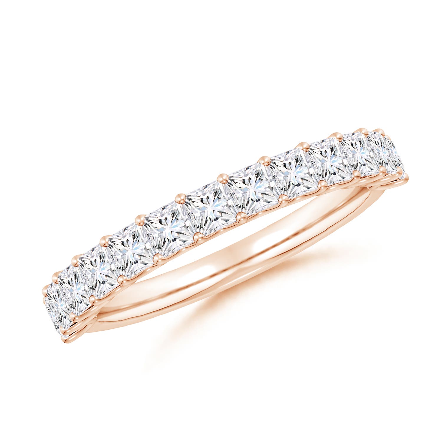 2.5mm GVS2 Shared Prong-Set Princess-Cut Diamond Half Eternity Wedding Band in 18K Rose Gold