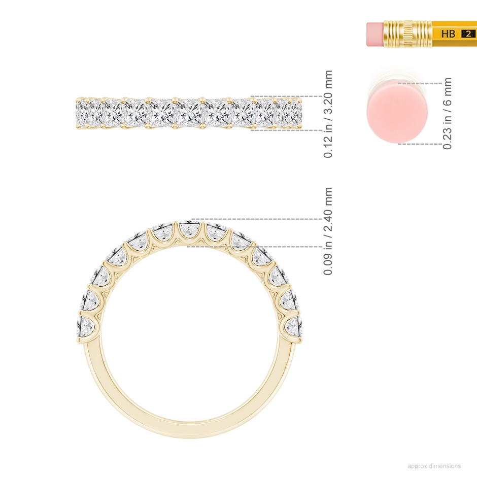 2.5mm HSI2 Shared Prong-Set Princess-Cut Diamond Half Eternity Wedding Band in Yellow Gold ruler