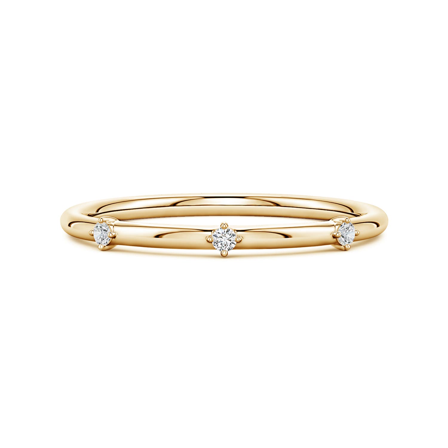 1.5mm HSI2 Round Diamond Three-Stone Station Ring in Yellow Gold