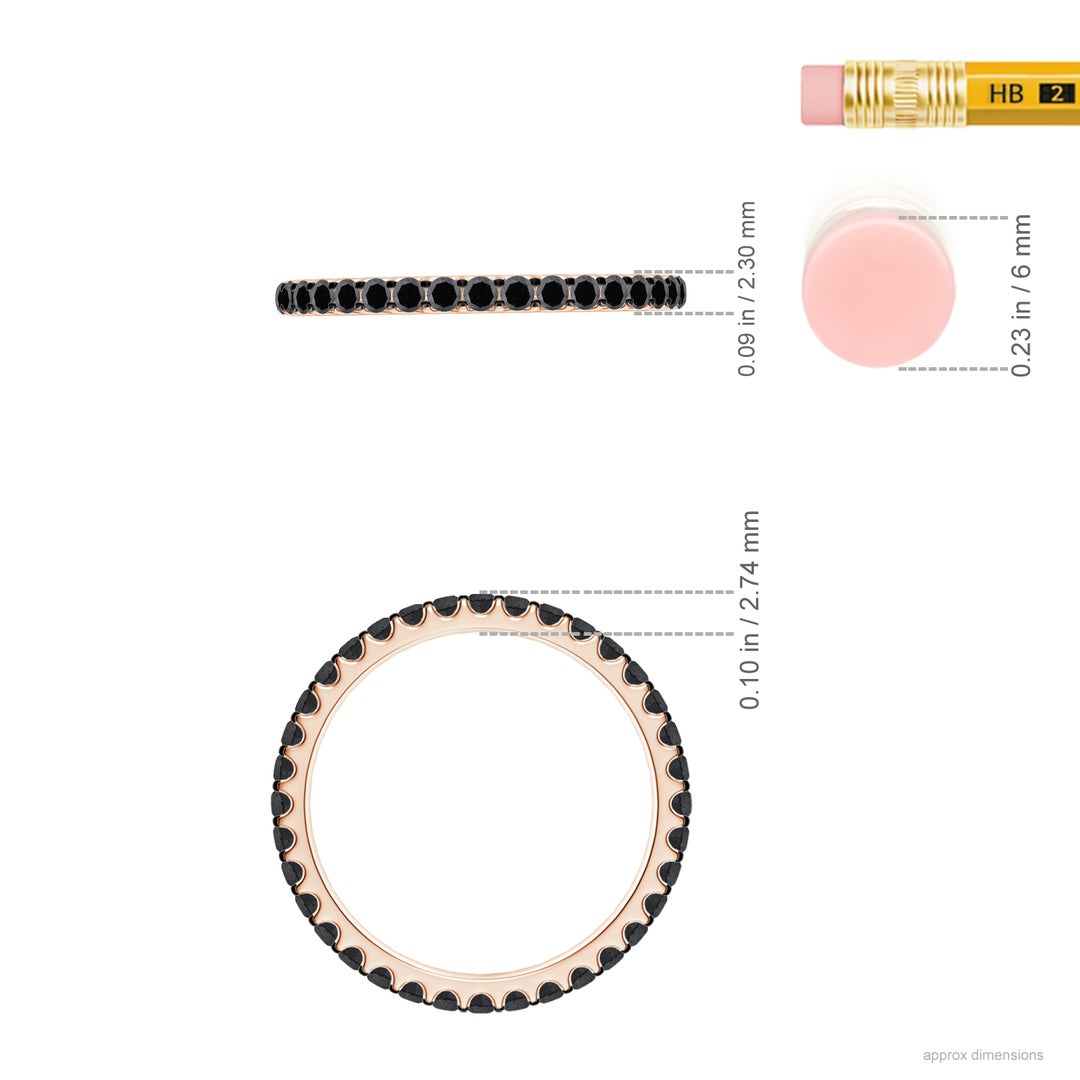 1.7mm A Prong Set Round Black Diamond Eternity Wedding Band in 60 Rose Gold - ruler