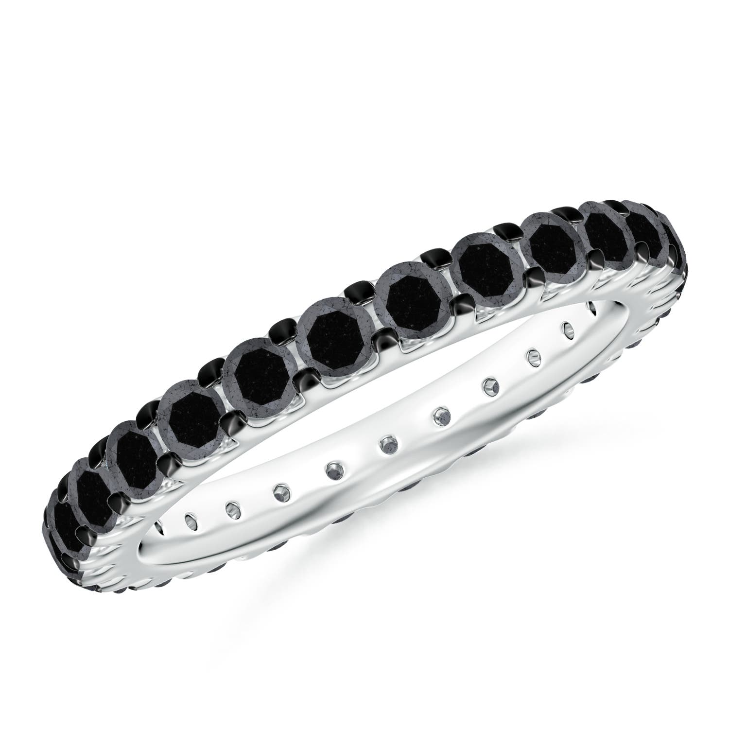 2.8mm A Prong Set Round Black Diamond Eternity Wedding Band in 55 P950 Platinum