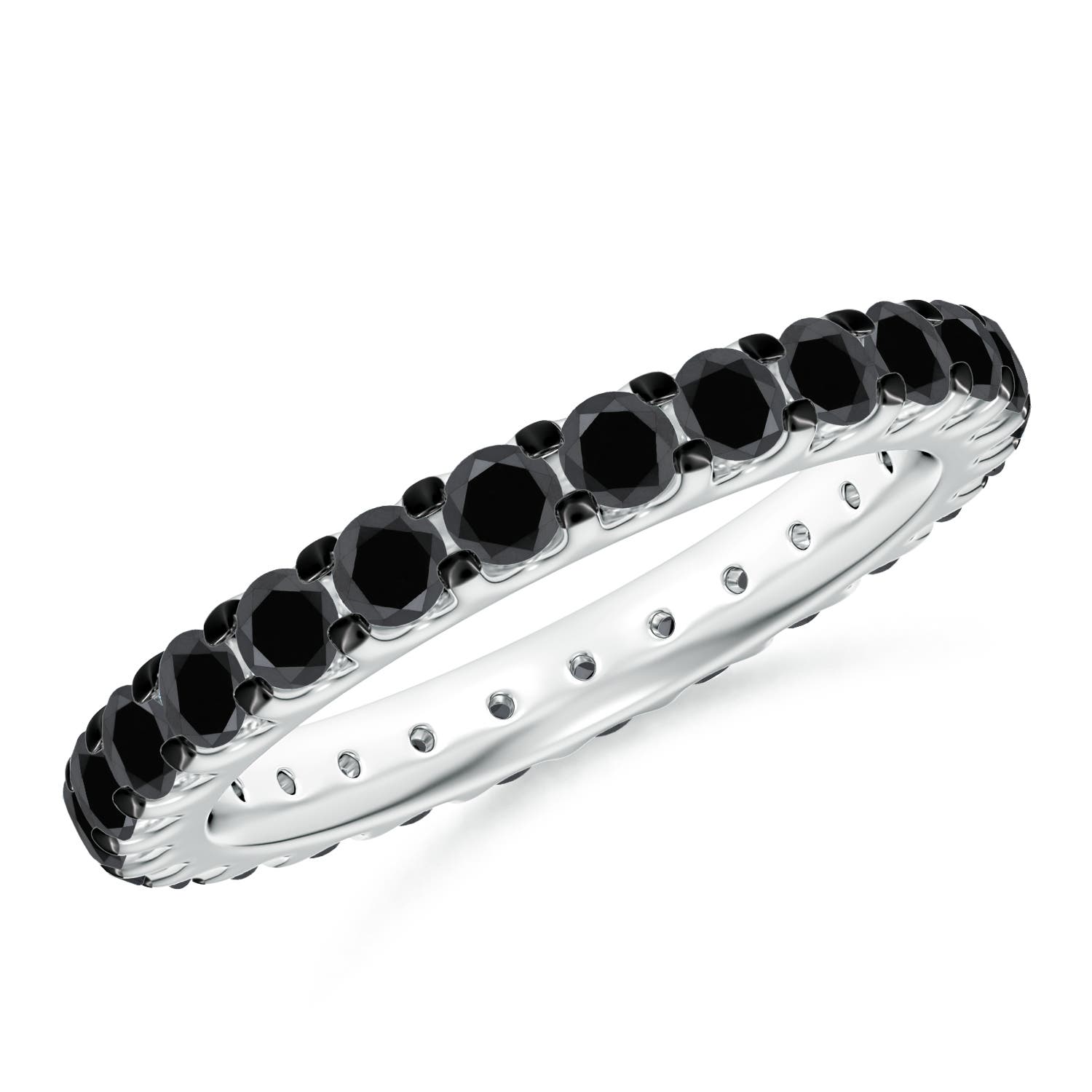 2.8mm AA Prong Set Round Black Diamond Eternity Wedding Band in 60 White Gold