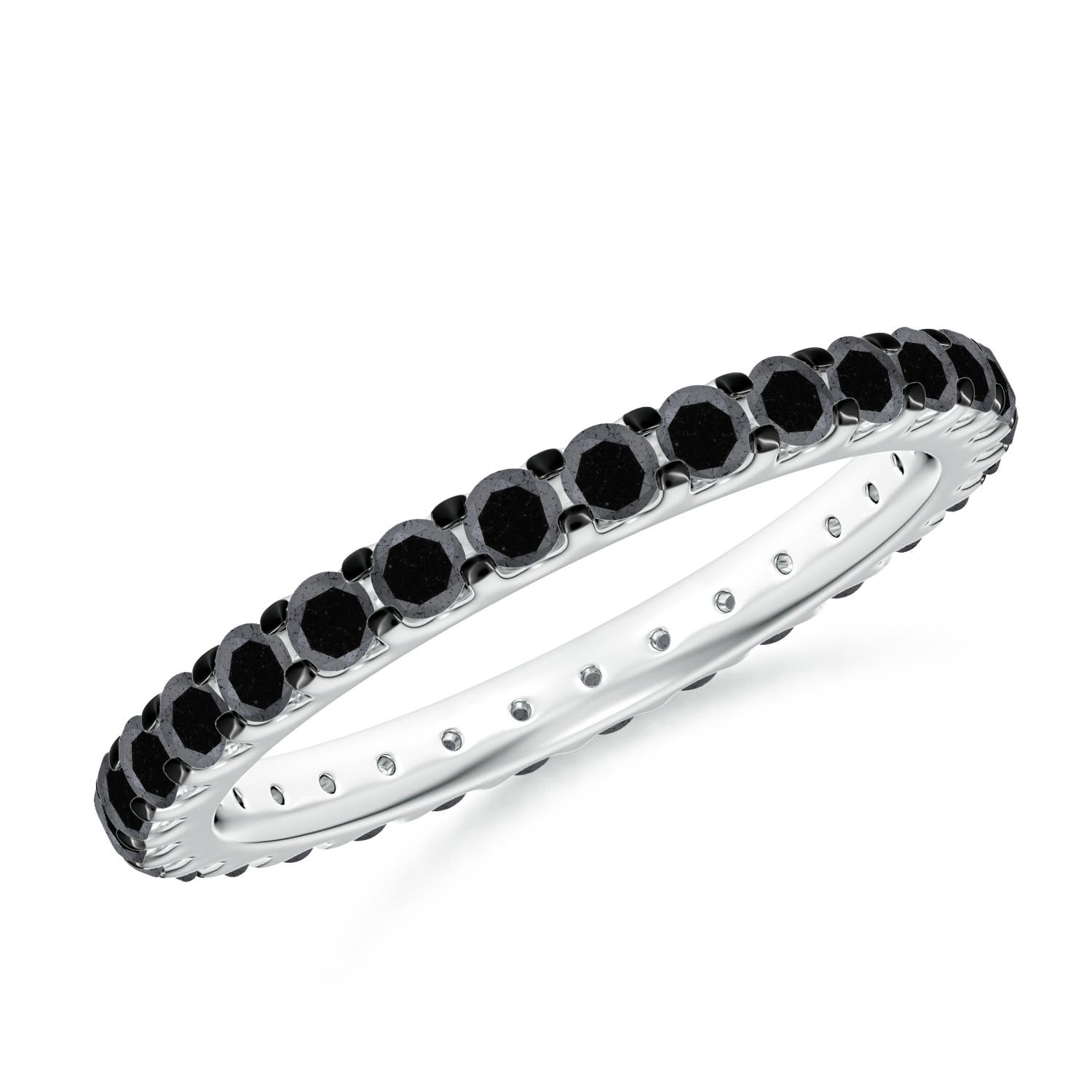 2mm A Prong Set Round Black Diamond Eternity Wedding Band in 55 White Gold