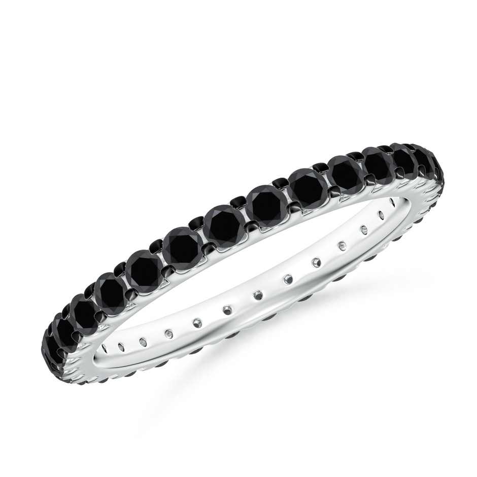 2mm AA Prong Set Round Black Diamond Eternity Wedding Band in 75 White Gold 