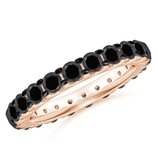 3.3mm AA Prong Set Round Black Diamond Eternity Wedding Band in 70 Rose Gold