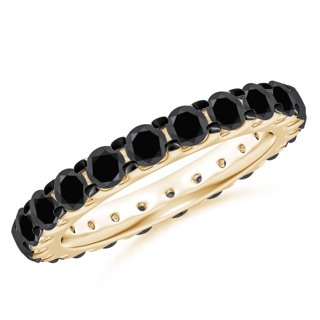 3.3mm AA Prong Set Round Black Diamond Eternity Wedding Band in 75 Yellow Gold