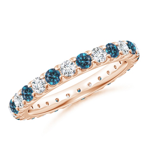 1 1/5ct Blue Diamond Eternity Ring - 14K White Gold, Channel Set, Heat Treated