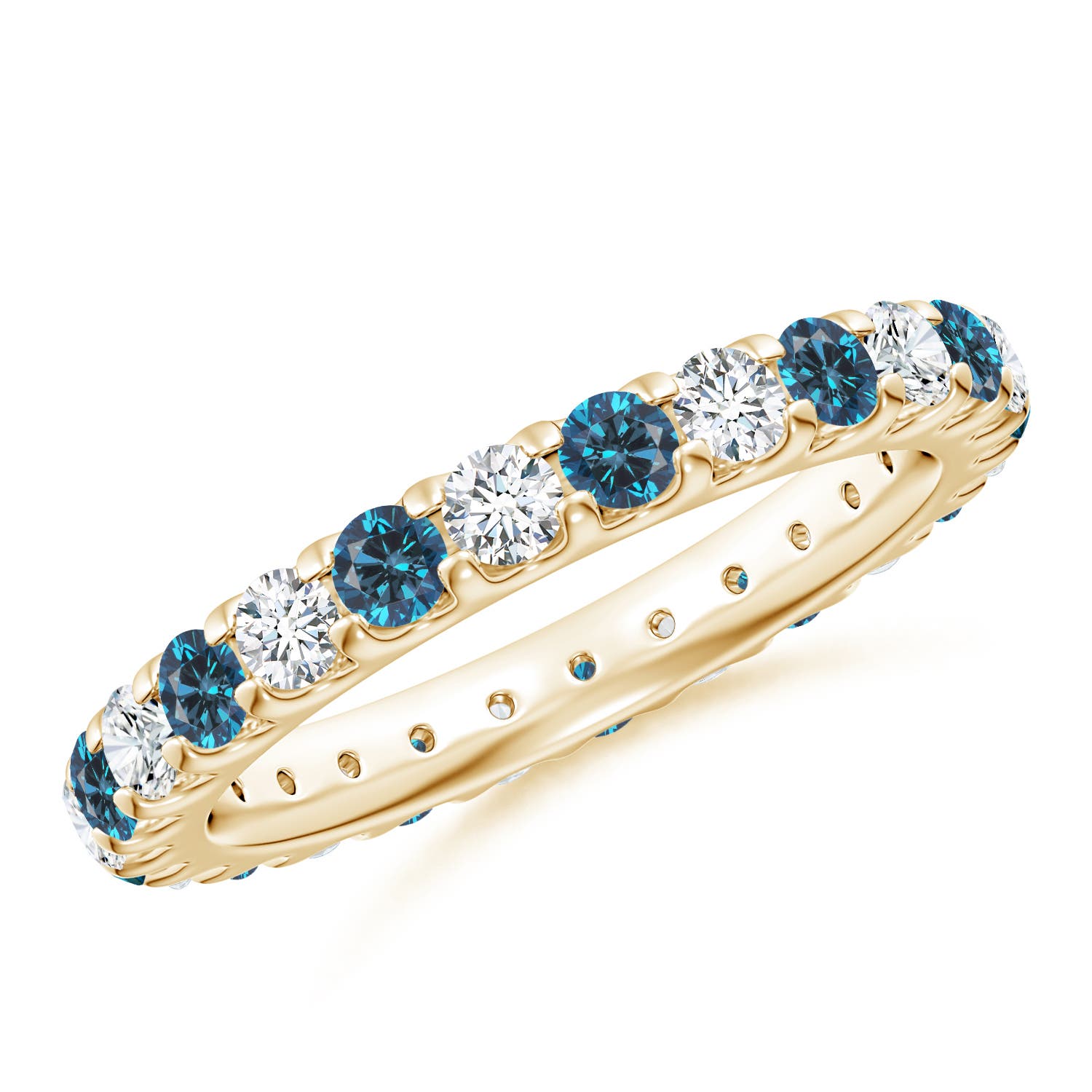 2.8mm AAA Shared Prong-Set White and Blue Diamond Eternity Band in 60 Yellow Gold