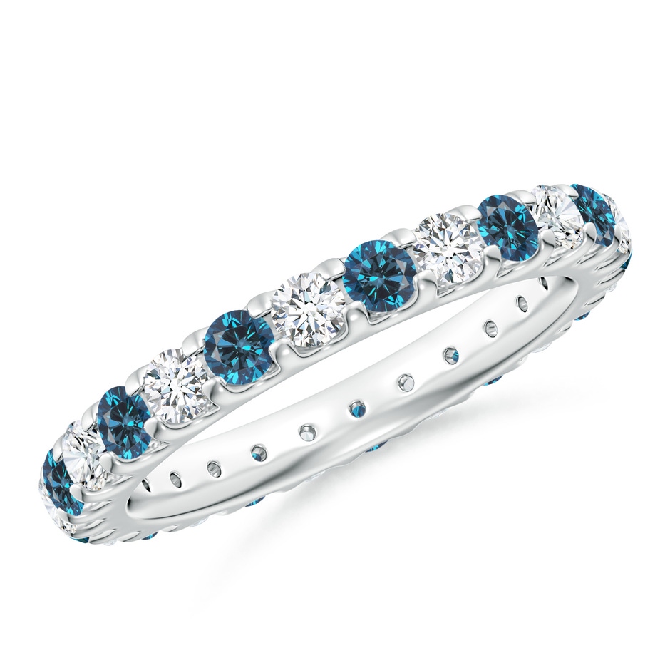 2.8mm AAA Shared Prong-Set White and Blue Diamond Eternity Band in 75 White Gold 