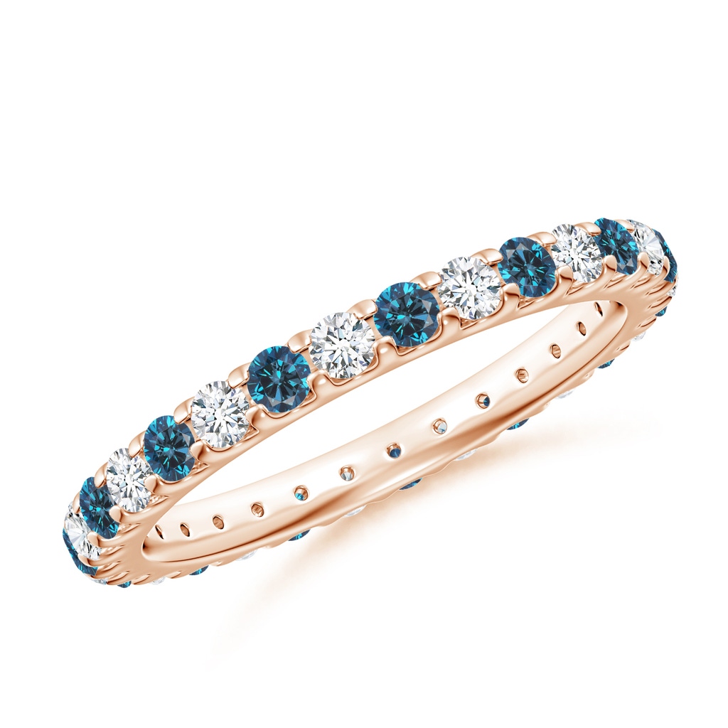 2mm AAA Shared Prong-Set White and Blue Diamond Eternity Band in 60 Rose Gold