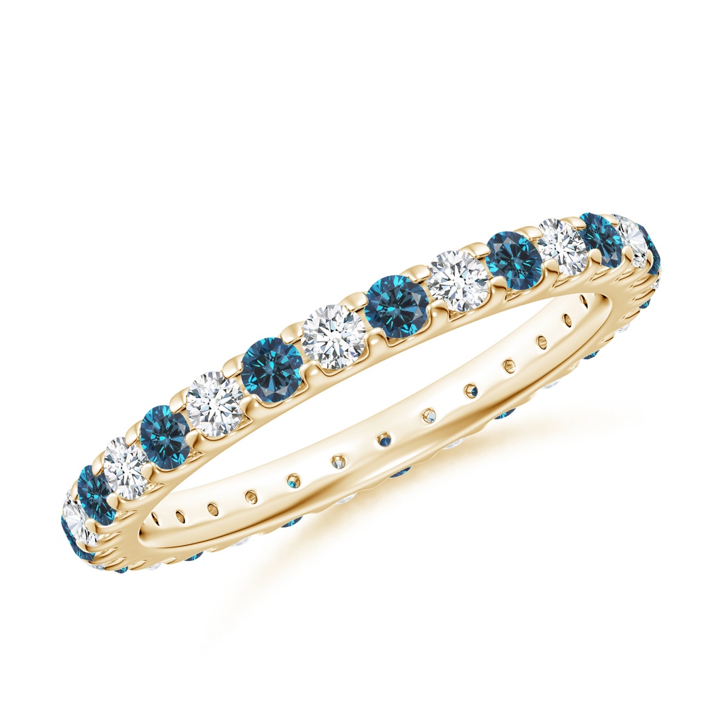 2mm AAA Shared Prong-Set White and Blue Diamond Eternity Band in 60 Yellow Gold