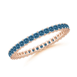 1.5mm AAA Prong Set Princess Blue Diamond Eternity Wedding Band in 55 Rose Gold