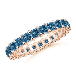 2.9mm AAA Prong Set Princess Blue Diamond Eternity Wedding Band in 55 Rose Gold