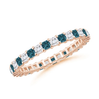 1.8mm AA Princess-Cut White and Blue Diamond Eternity Band in 60 Rose Gold