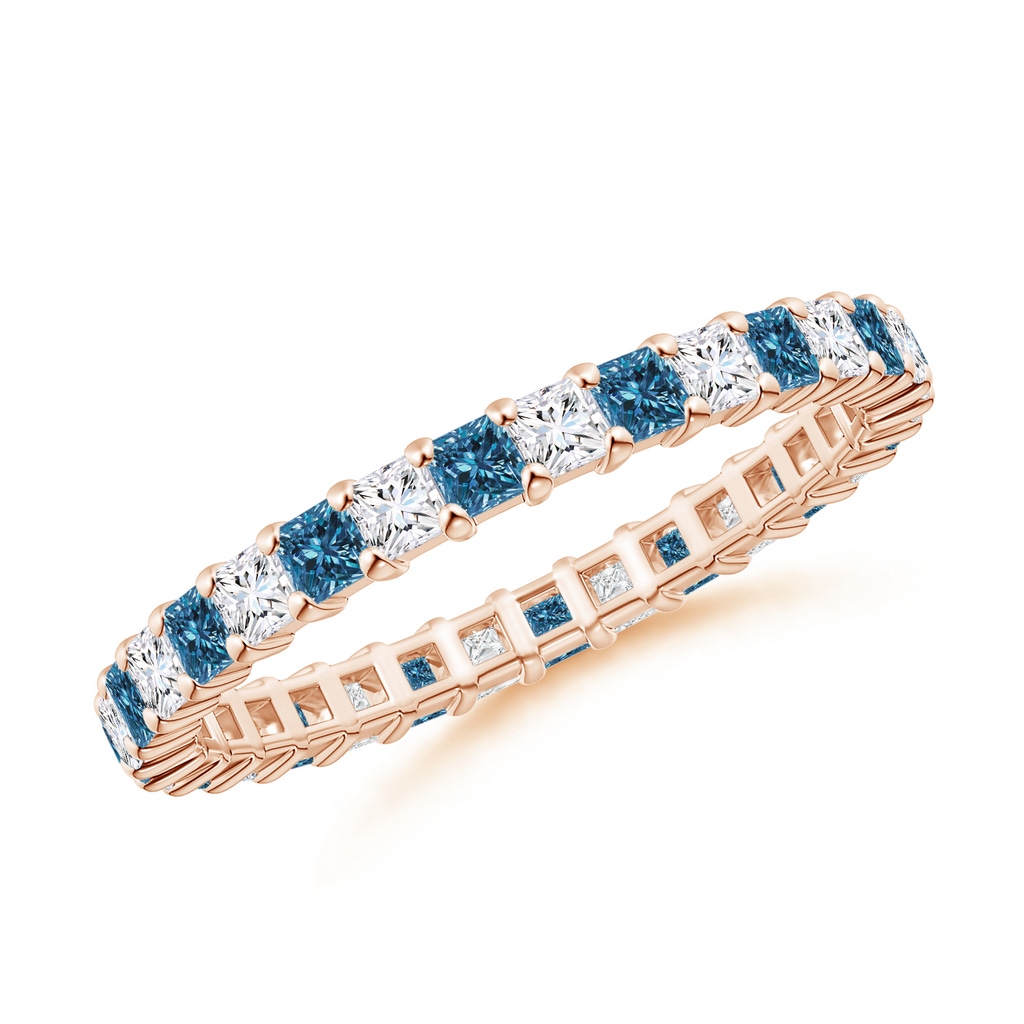 1.8mm AAA Princess-Cut White and Blue Diamond Eternity Band in 60 Rose Gold