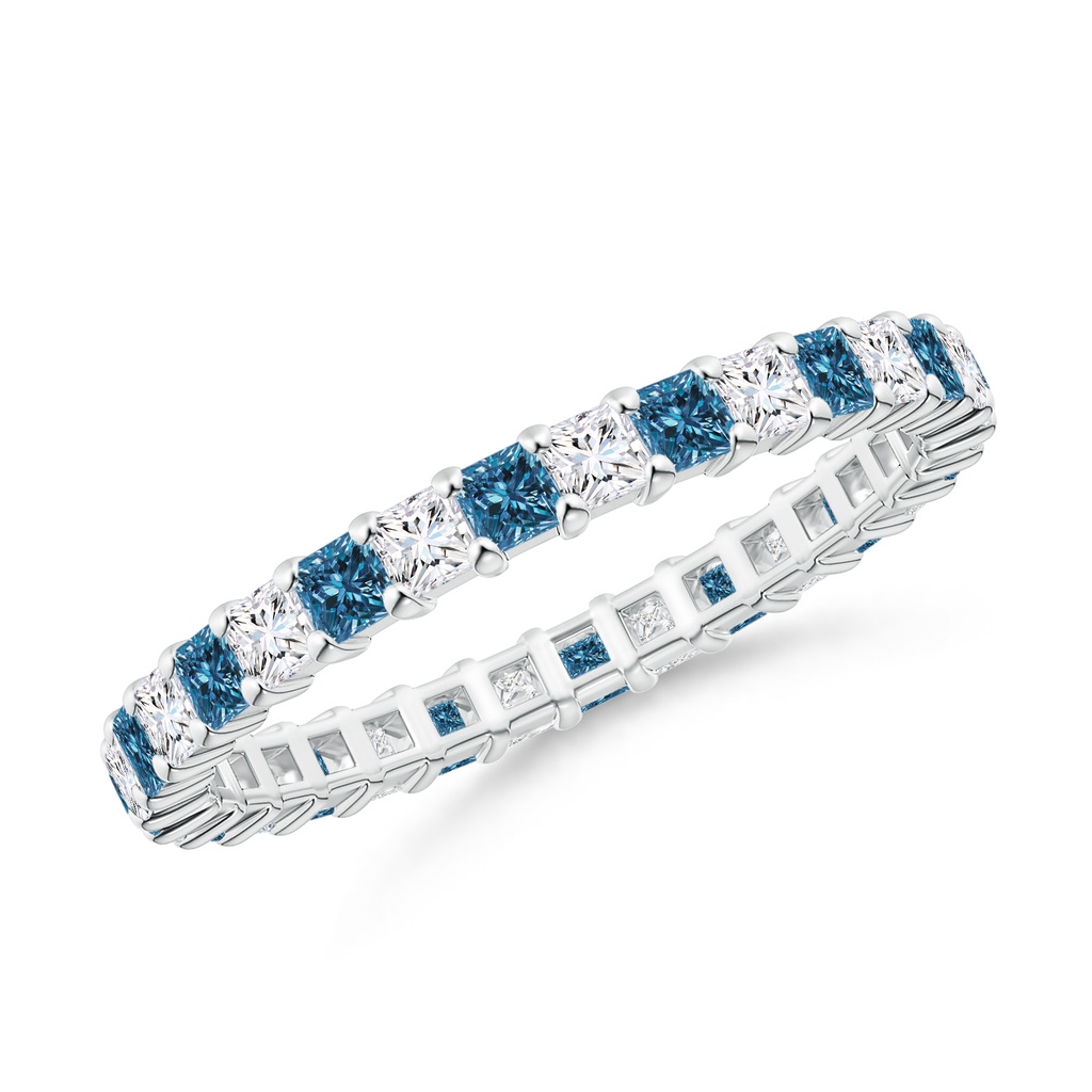1.8mm AAA Princess-Cut White and Blue Diamond Eternity Band in 60 White Gold