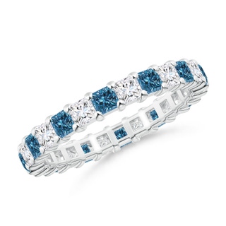 2.3mm AAA Princess-Cut White and Blue Diamond Eternity Band in 60 White Gold