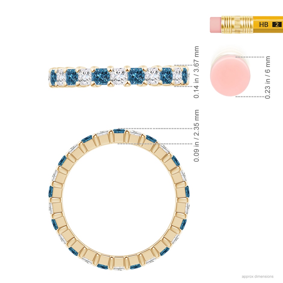 2.3mm AAA Princess-Cut White and Blue Diamond Eternity Band in 65 Yellow Gold product image