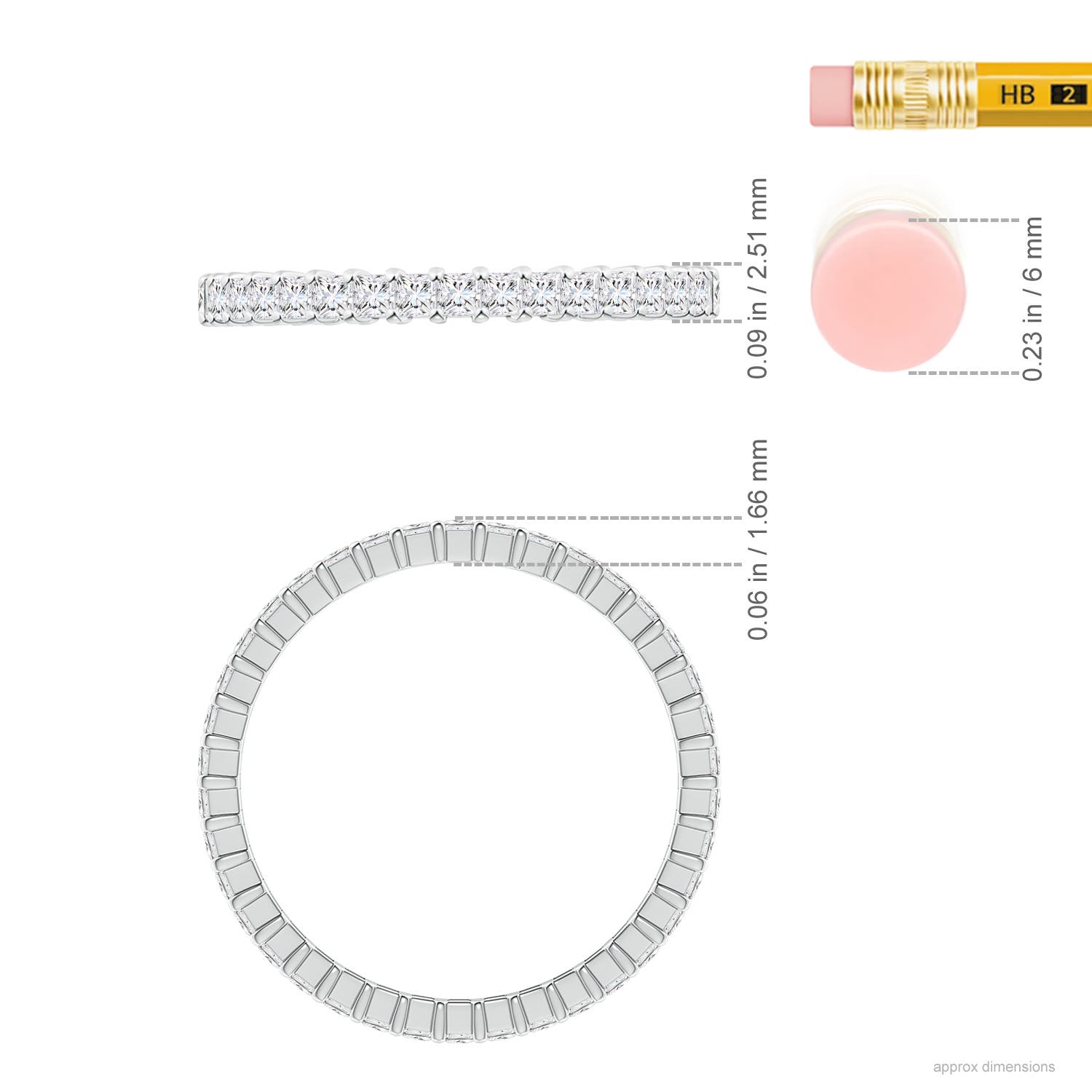 1.5mm GVS2 Shared Prong-Set Princess-Cut Diamond Eternity Band in 70 White Gold - ruler