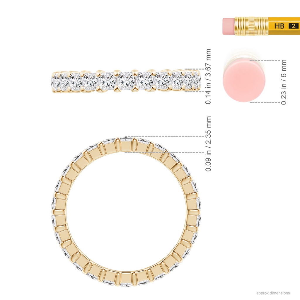 2.3mm HSI2 Shared Prong-Set Princess-Cut Diamond Eternity Band in 75 Yellow Gold Ruler