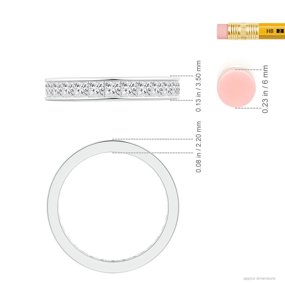 2mm HSI2 Channel Set Princess-Cut Diamond Eternity Band in 50 White Gold ruler