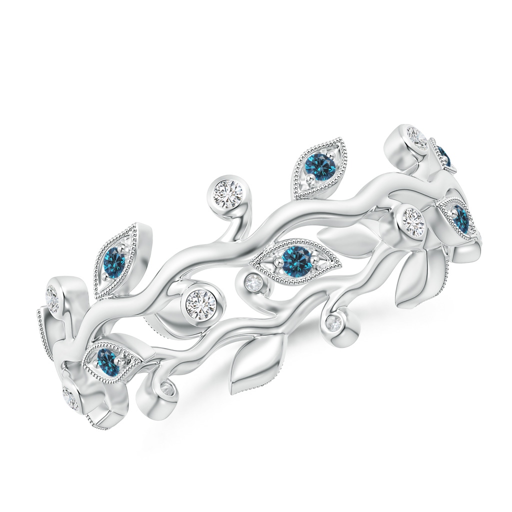 1.3mm AAA Blue Diamond Vine and Leaf Eternity Band in 55 White Gold