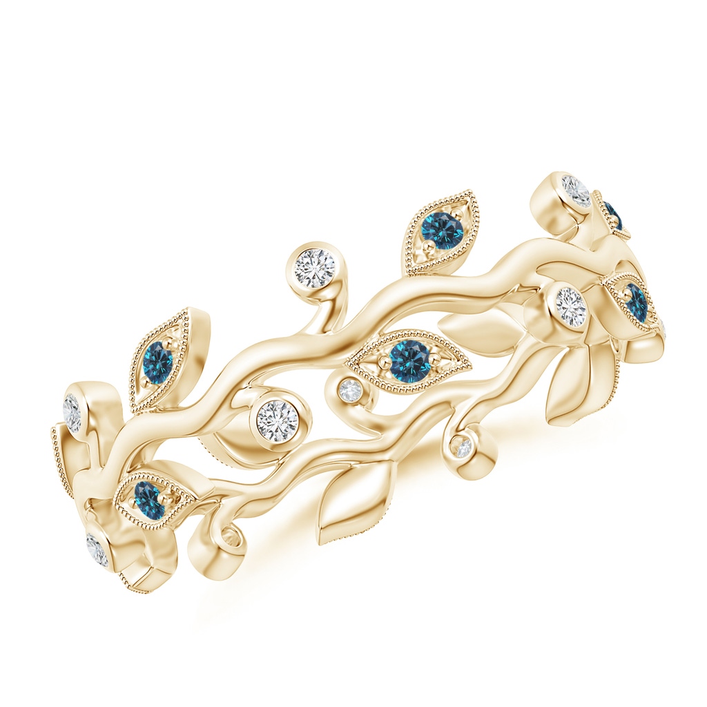 1.3mm AAA Blue Diamond Vine and Leaf Eternity Band in 70 Yellow Gold