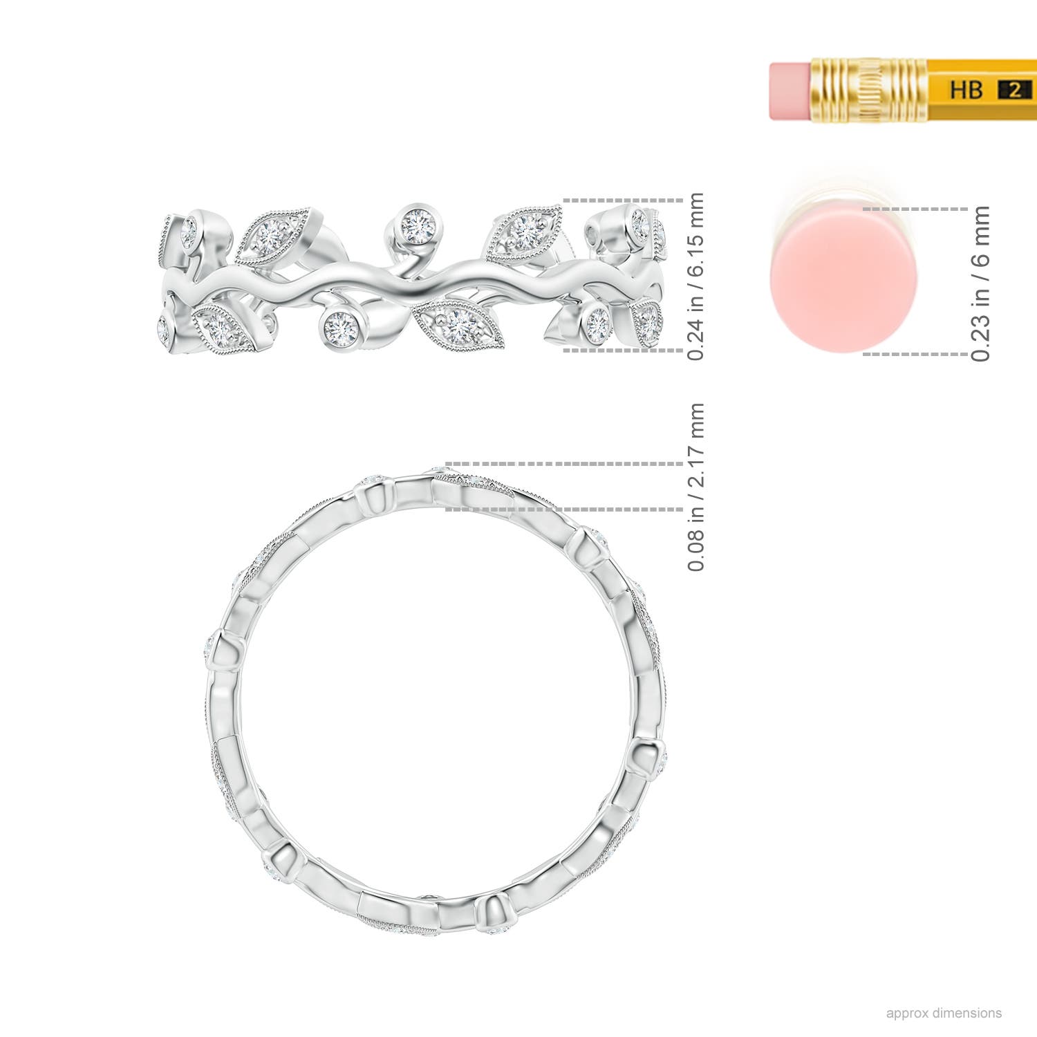 1.3mm GVS2 Diamond Vine and Leaf Eternity Band in 55 White Gold - ruler