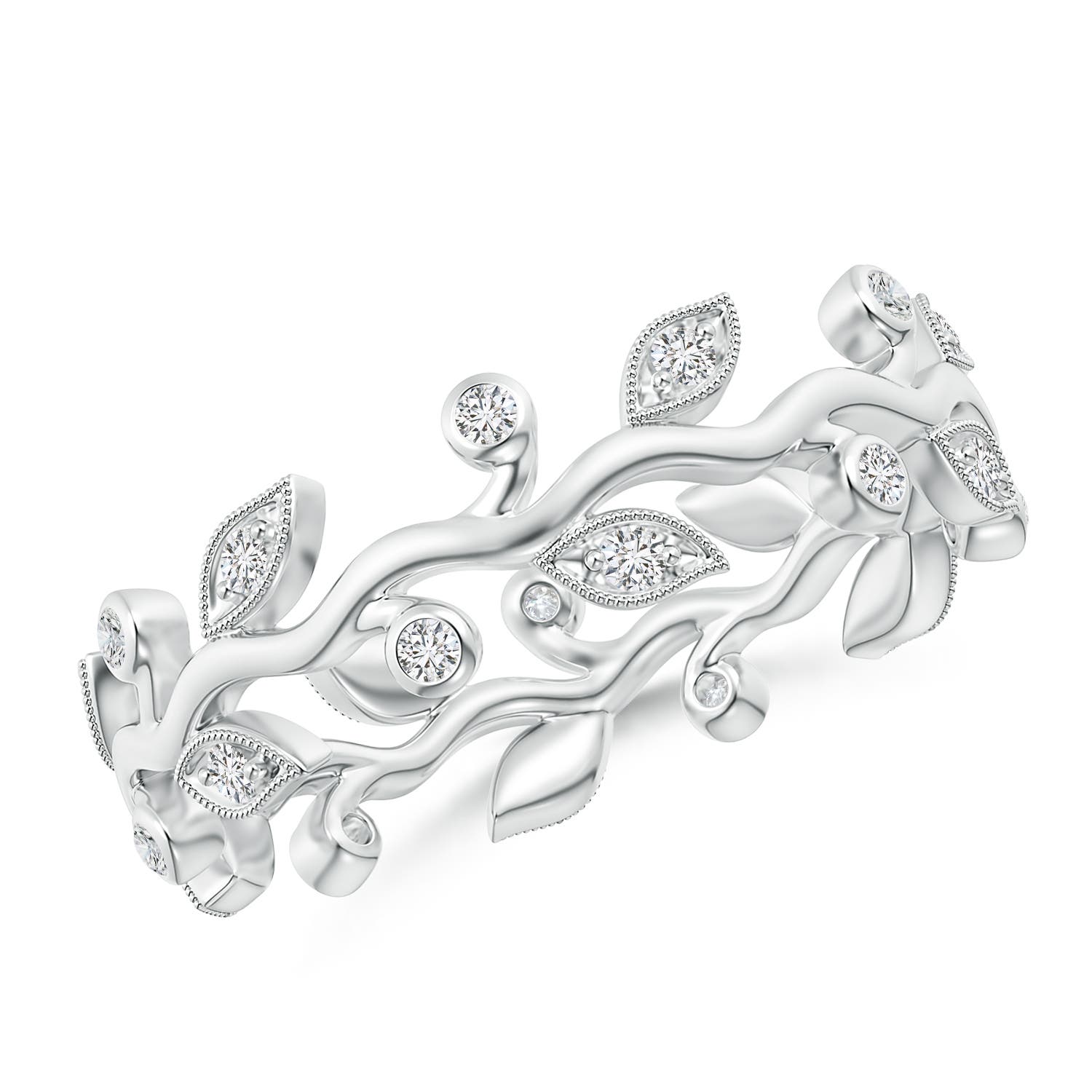 1.3mm HSI2 Diamond Vine and Leaf Eternity Band in 55 White Gold