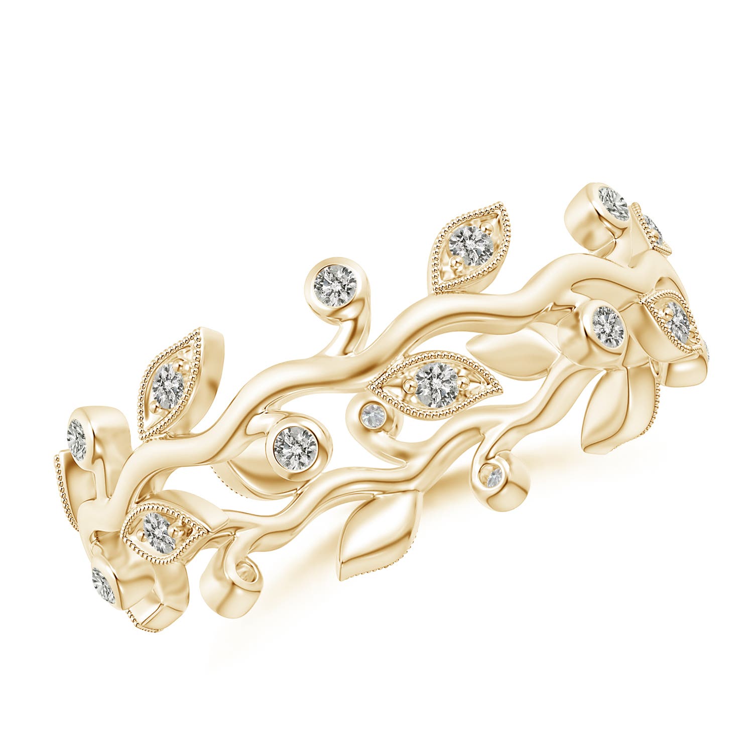 1.3mm KI3 Diamond Vine and Leaf Eternity Band in 75 Yellow Gold