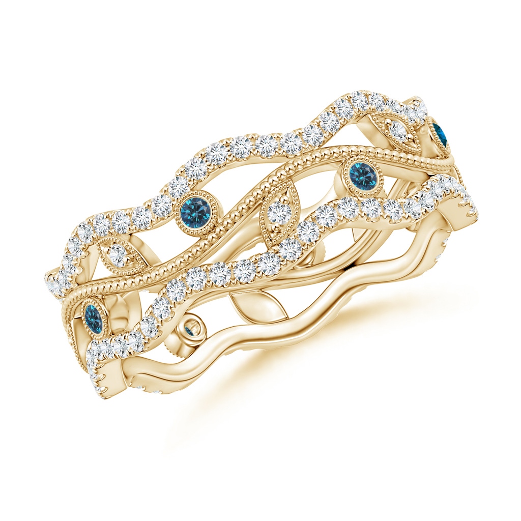 1.5mm AAA Bezel-Set Blue Diamond Vine and Leaf Eternity Band in 55 Yellow Gold