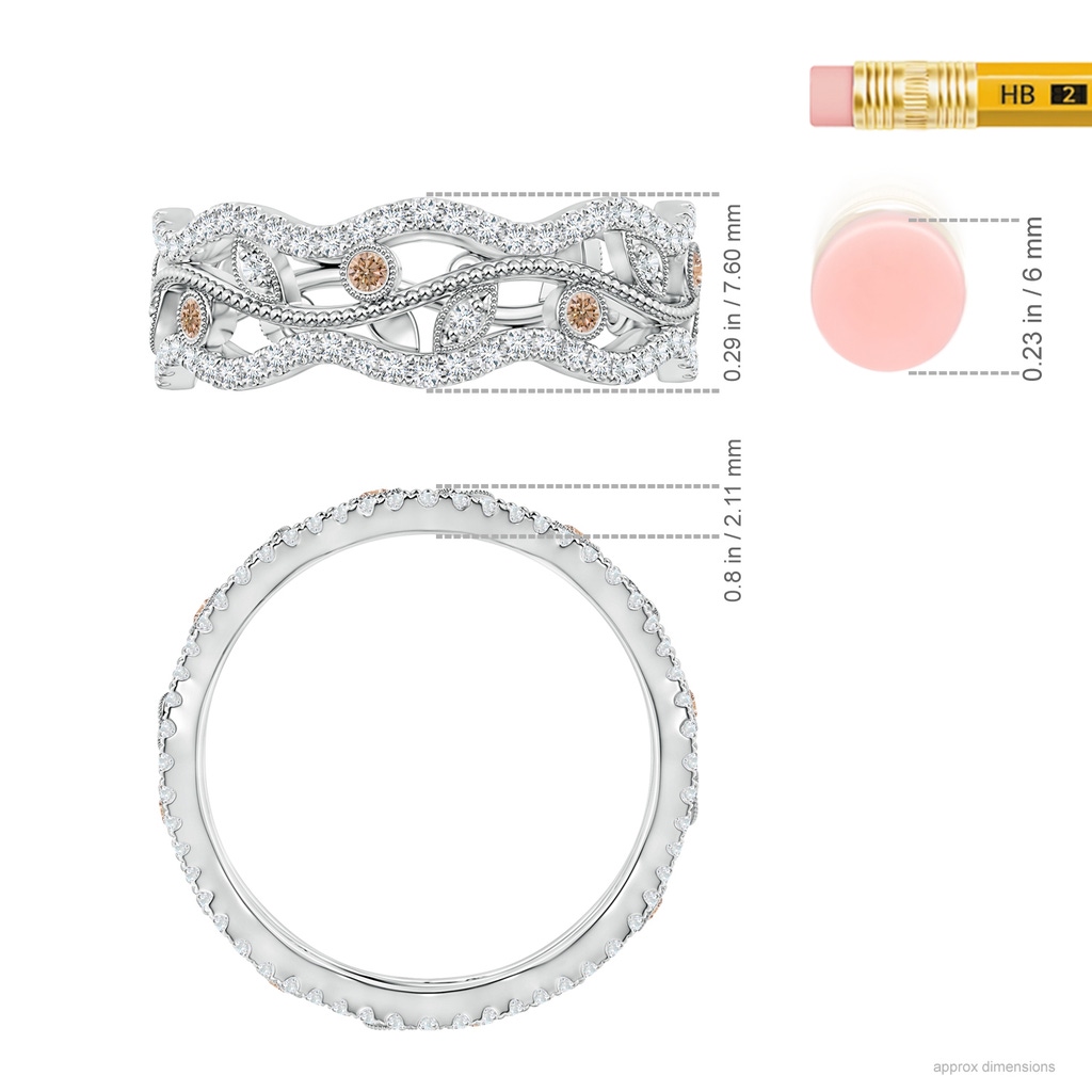 1.5mm AA Bezel-Set Brown Diamond Vine and Leaf Eternity Band in 55 White Gold Ruler