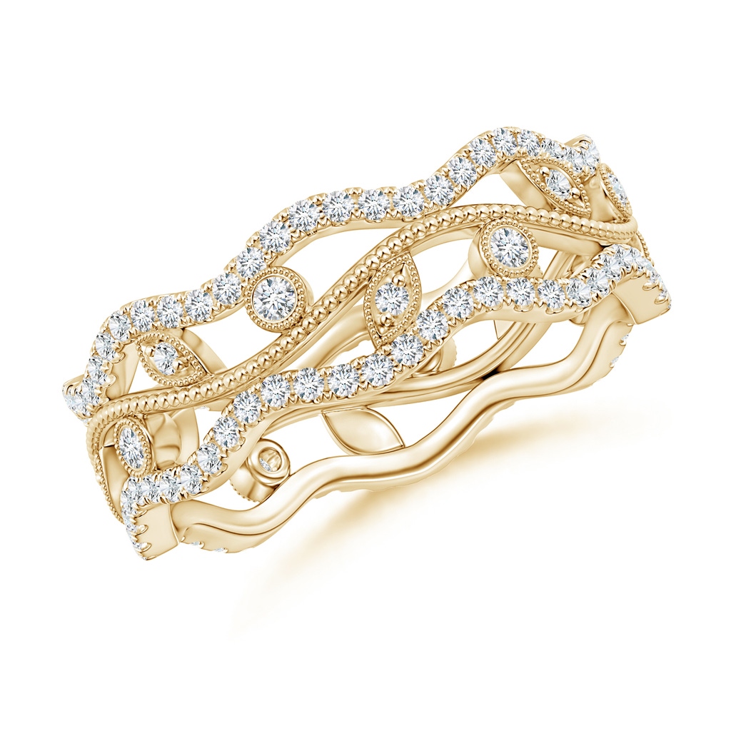 1.5mm GVS2 Bezel-Set Diamond Vine and Leaf Eternity Band in 60 Yellow Gold