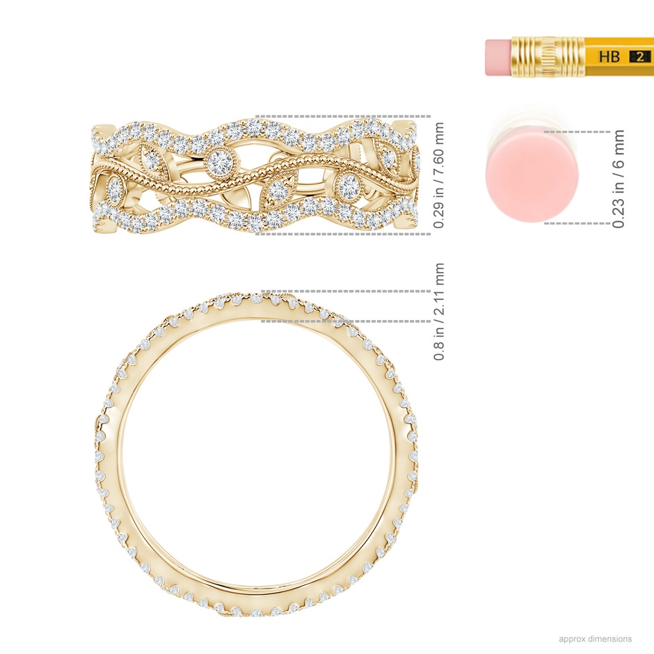 1.5mm GVS2 Bezel-Set Diamond Vine and Leaf Eternity Band in 60 Yellow Gold ruler