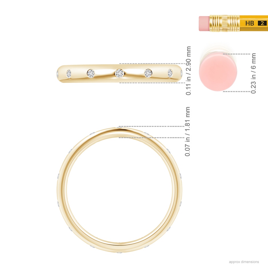 1.3mm HSI2 Gypsy-Set Round Diamond Eternity Band in Yellow Gold ruler